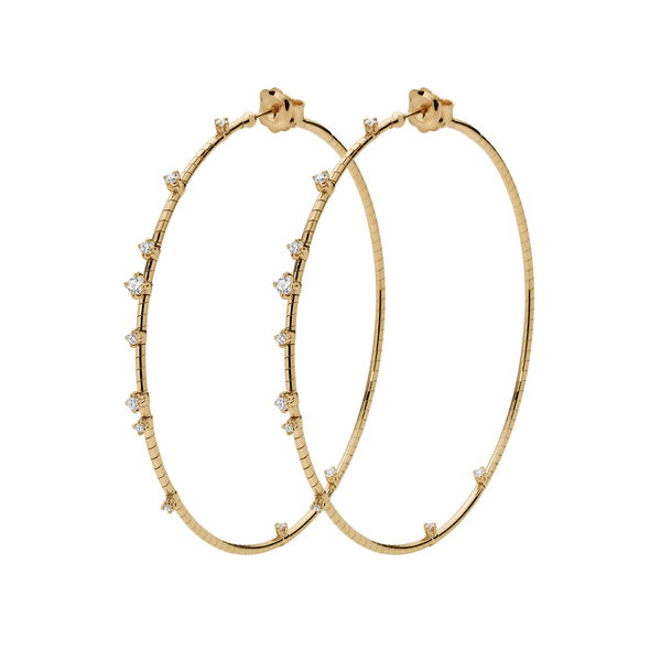 Closeup photo of Rugiada Diamanti 6cm Hoop Earrings with White Diamonds in 18kt Yellow Gold