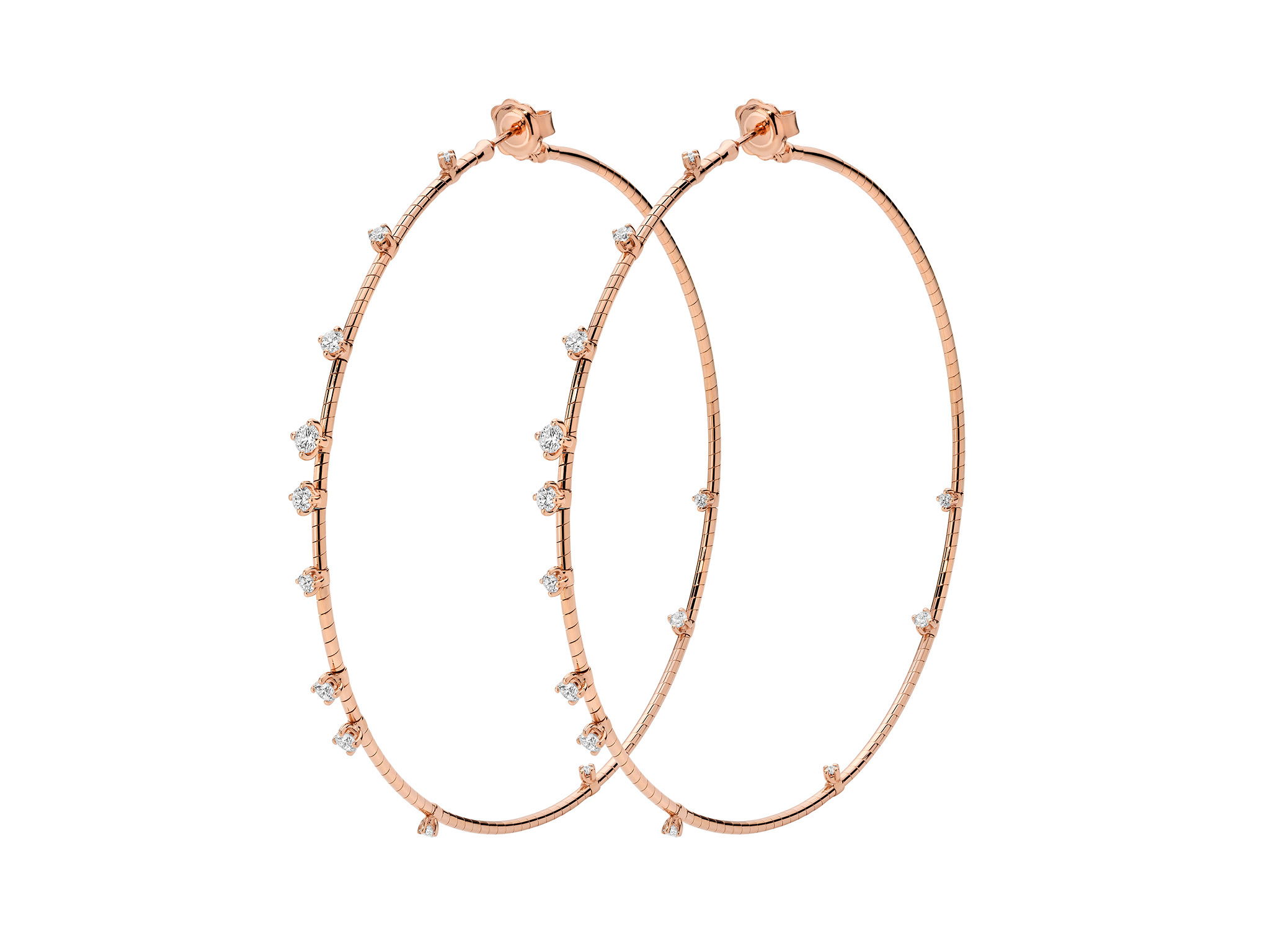 Rugiada Diamanti 7.5cm Hoop Earrings with White Diamonds in 18kt Pink Gold