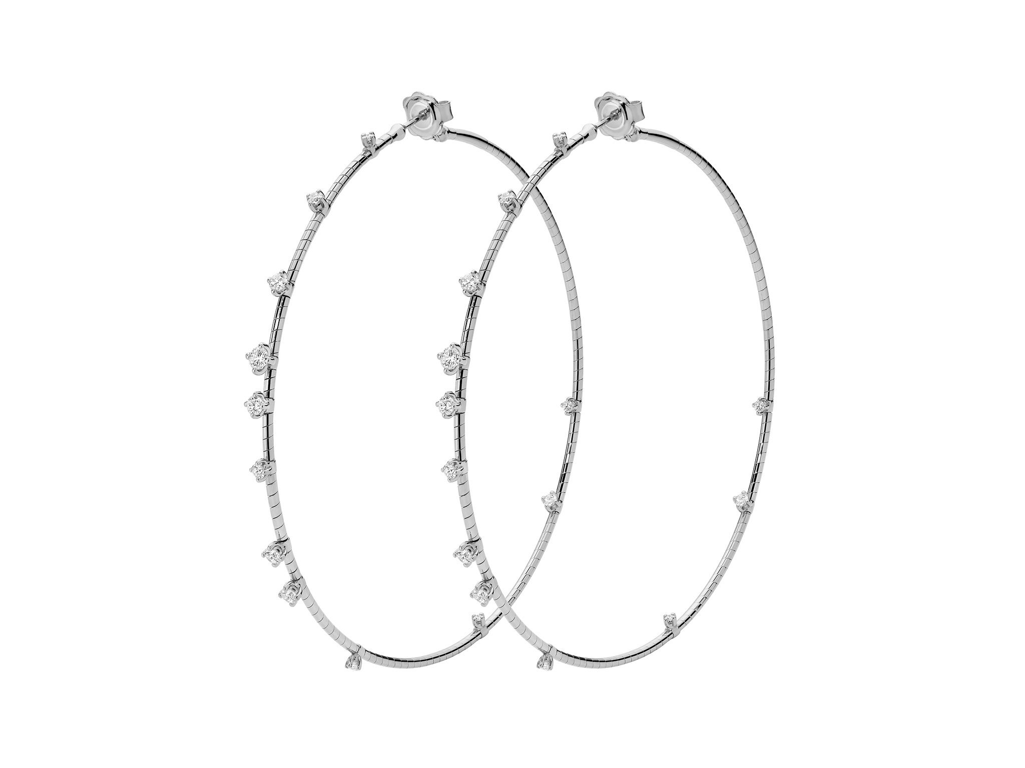 Rugiada Diamanti 7.5cm Hoop Earrings with White Diamonds in 18kt White Gold