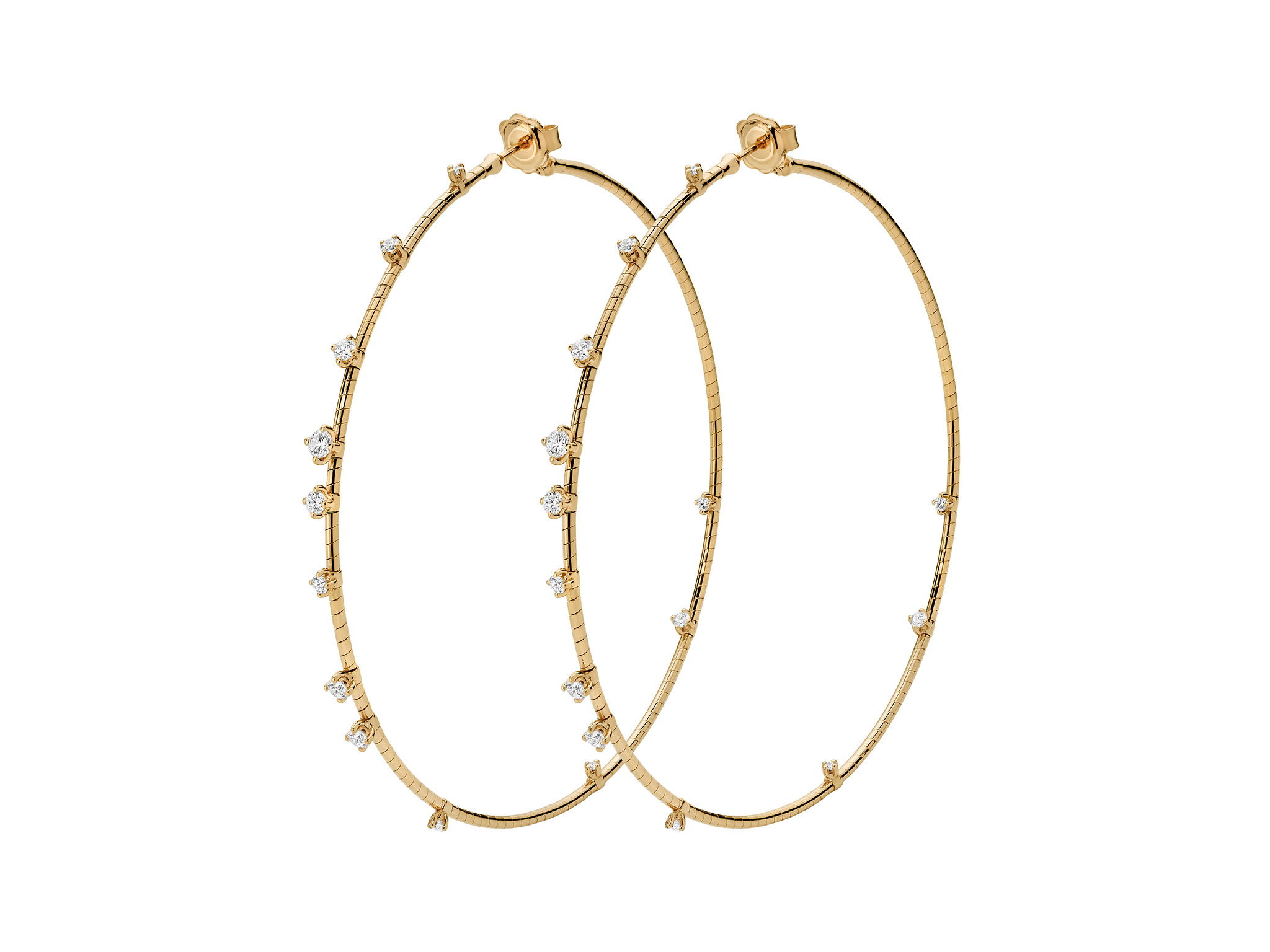 Rugiada Diamanti 7.5cm Hoop Earrings with White Diamonds in 18kt Yellow Gold