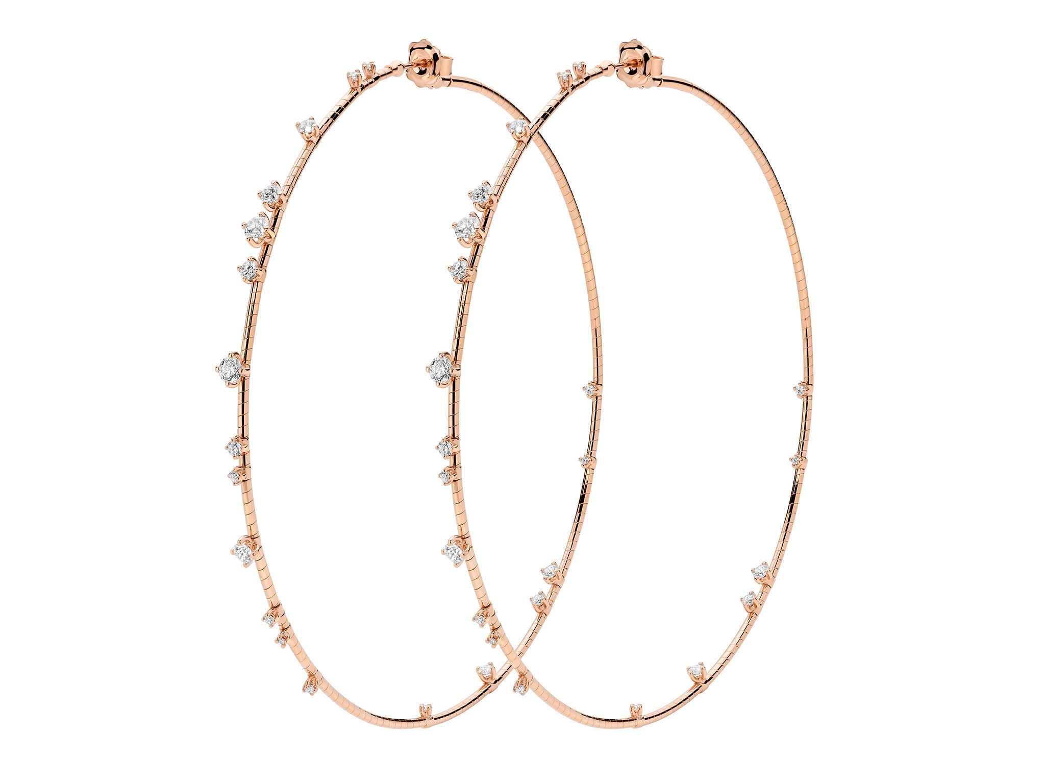 Rugiada Diamanti 9cm Hoop Earrings with White diamonds in 18kt Pink Gold