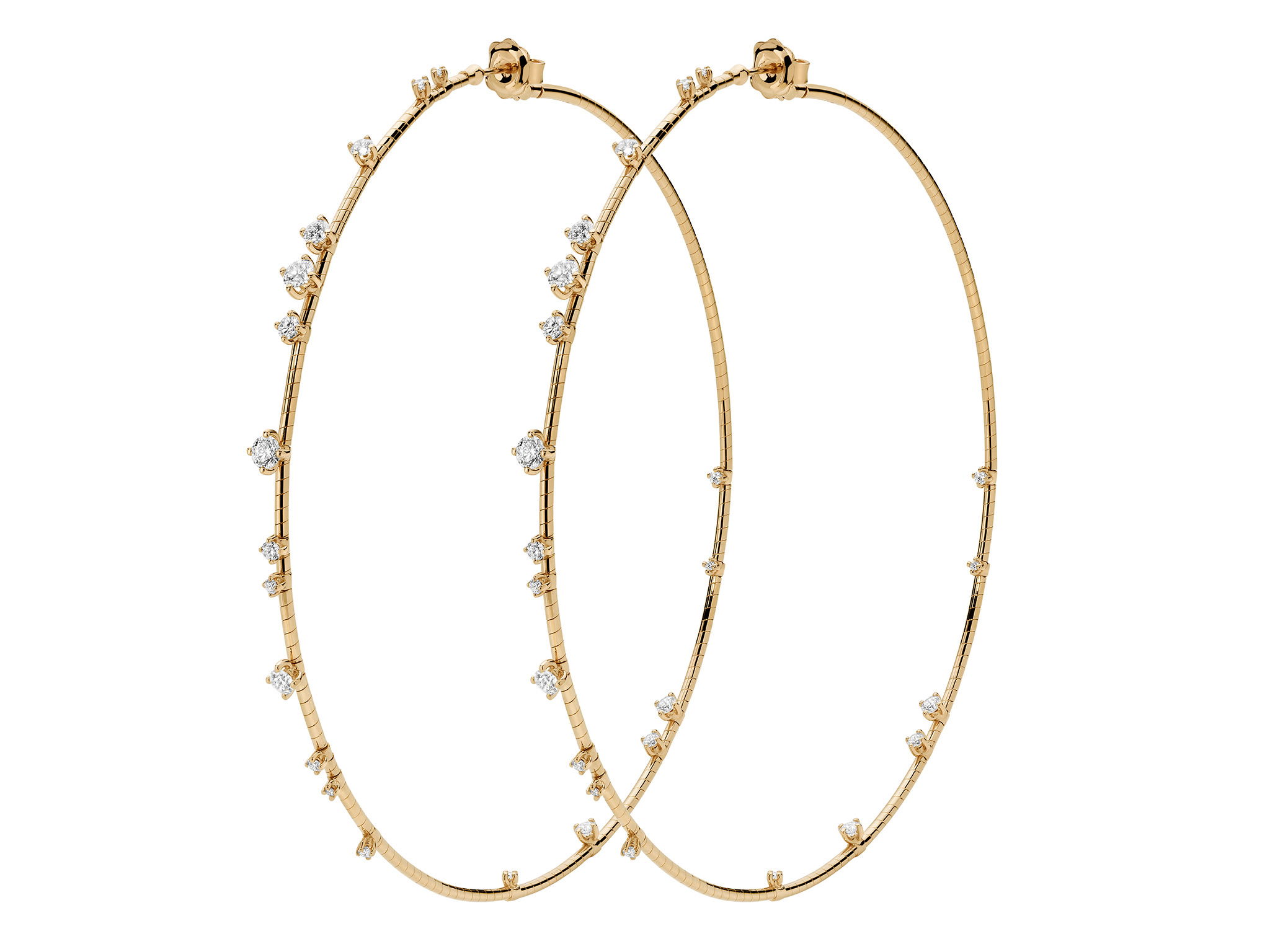 Rugiada Diamanti 9cm Hoop Earrings with White diamonds in 18kt Yellow Gold