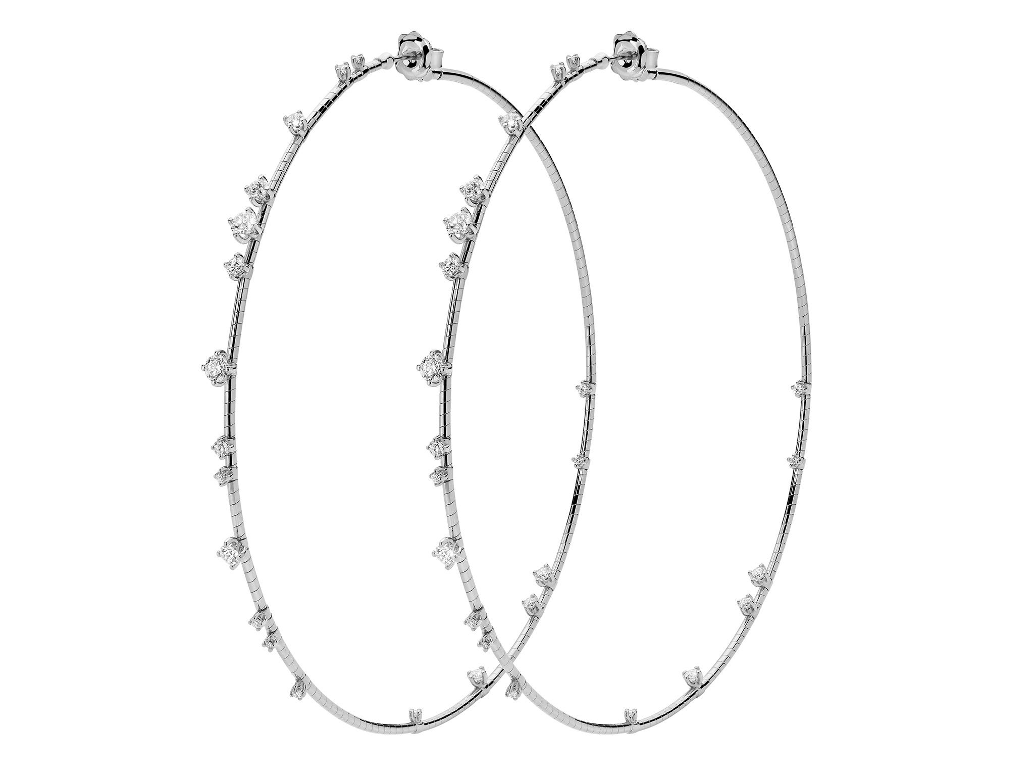 Rugiada Diamanti 9cm Hoop Earrings with White diamonds in 18kt White Gold