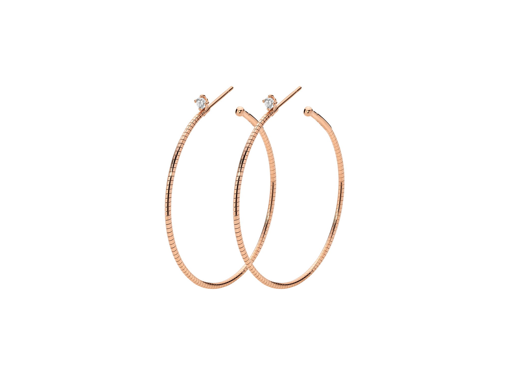 Rugiada Diamanti 4cm Hoop Earrings with White Diamonds in 18kt Pink Gold