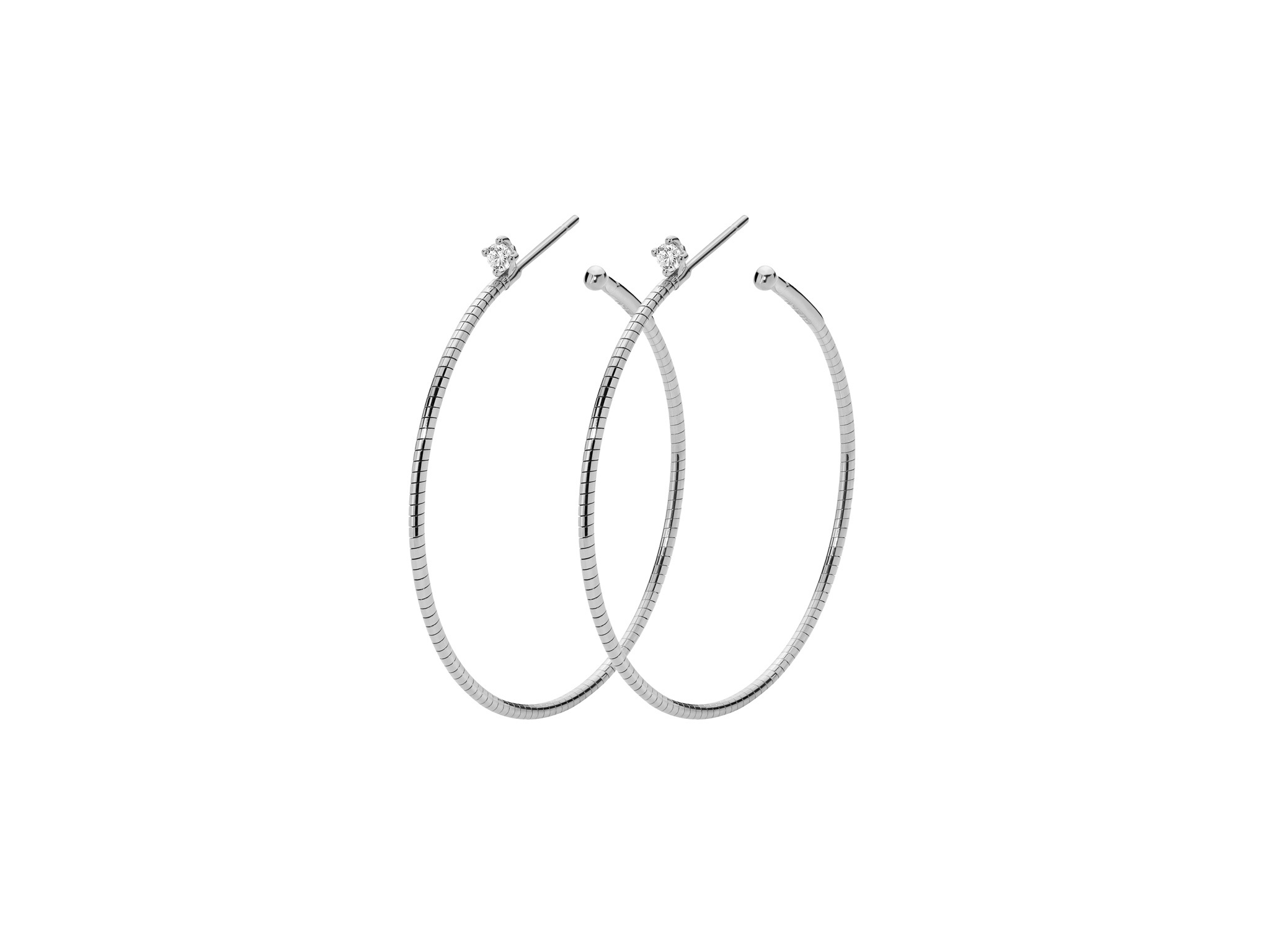 Rugiada Diamanti 4cm Hoop Earrings with White Diamonds in 18kt White Gold