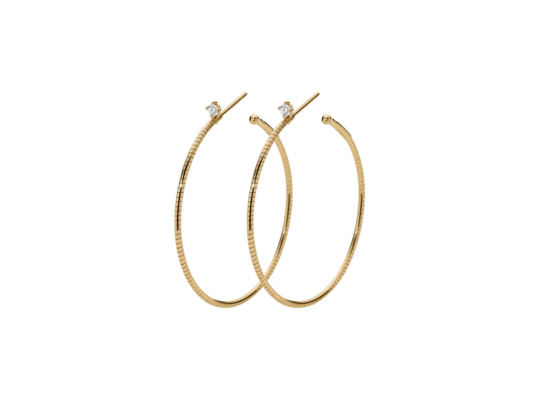 Rugiada Diamanti 4cm Hoop Earrings with White Diamonds in 18kt Yellow Gold