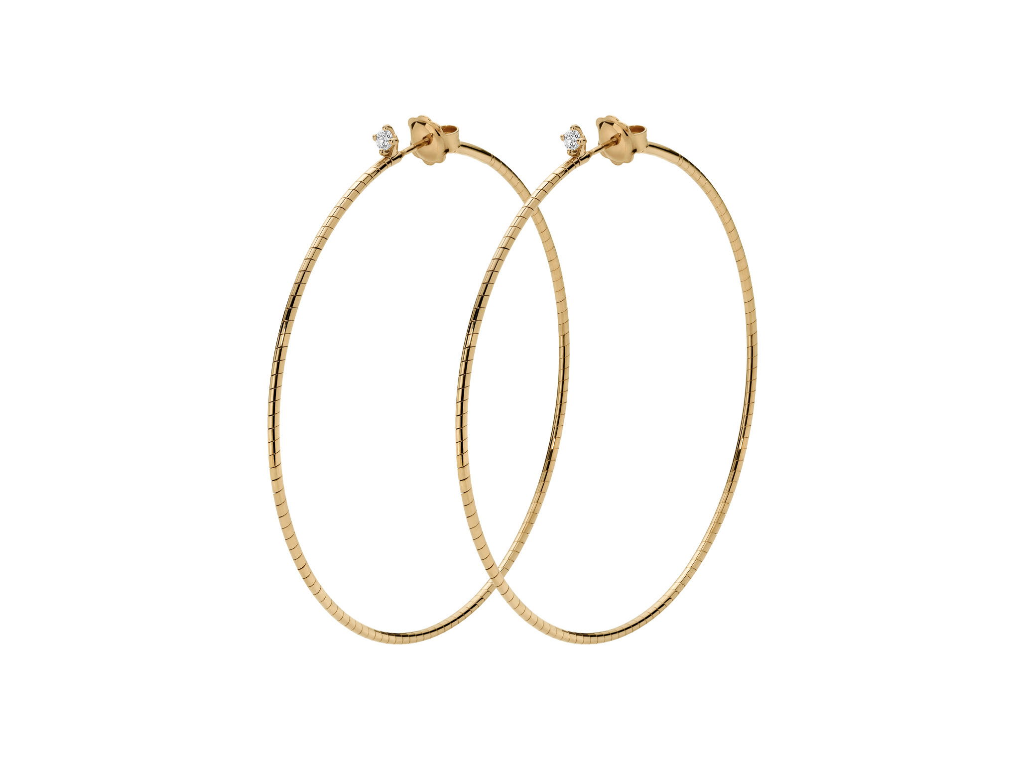 Rugiada Diamanti 6cm Hoop Earrings with White Diamonds in 18kt Yellow Gold