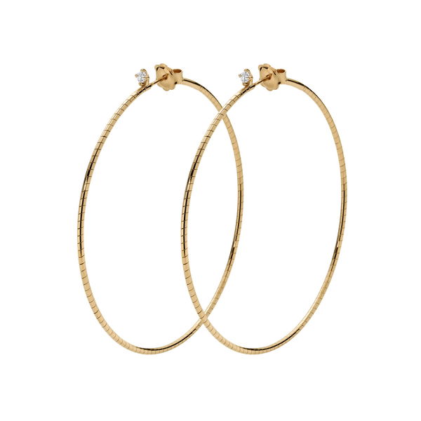 Closeup photo of Rugiada Diamanti 6cm Hoop Earrings with White Diamonds in 18kt Yellow Gold