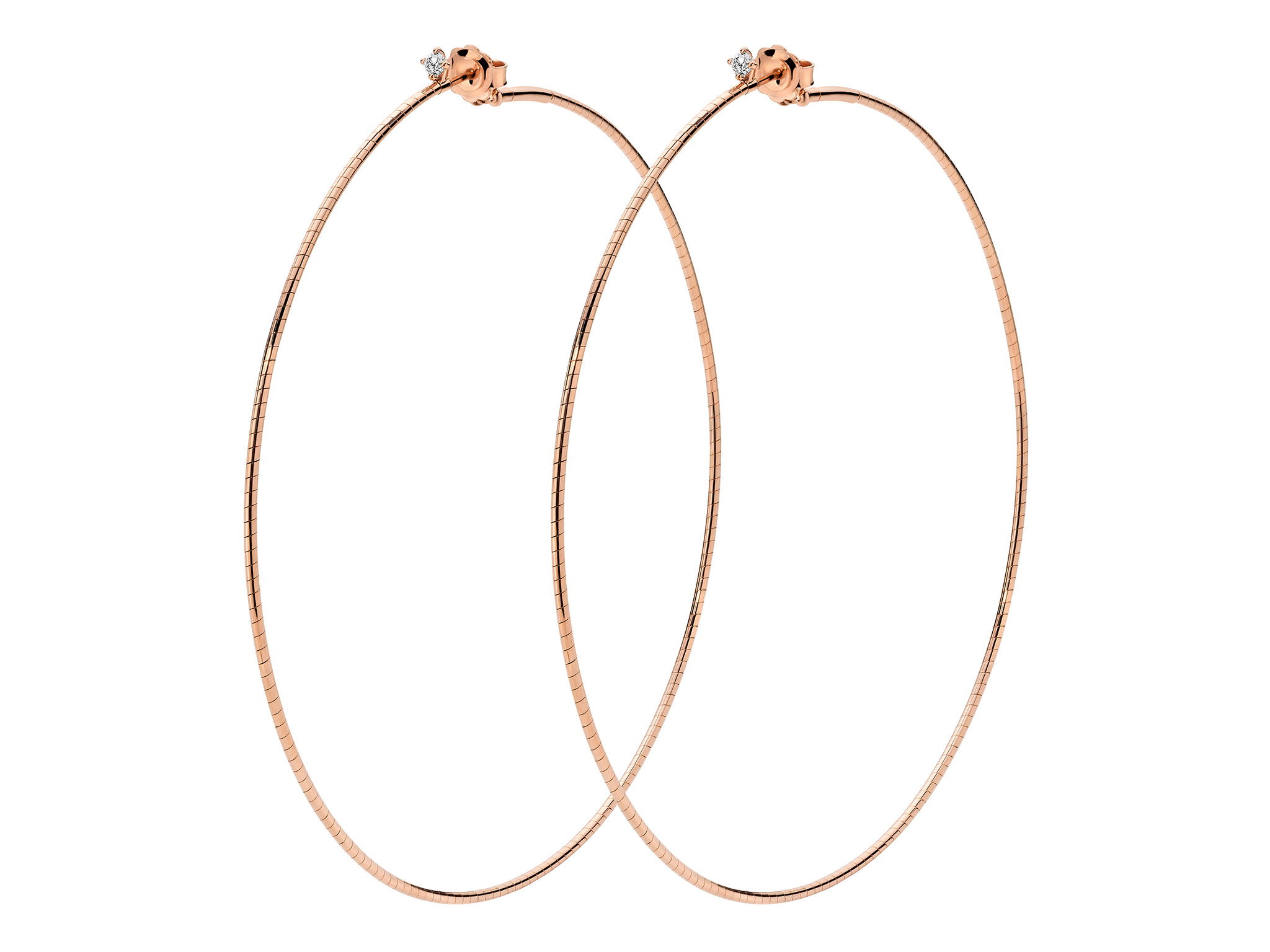 Rugiada Diamanti 9cm Hoop Earrings with White Diamonds in 18kt Pink Gold