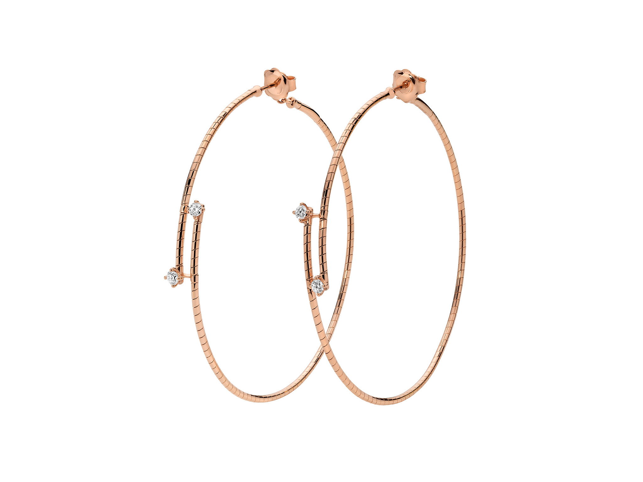 Rugiada Diamanti 6cm Crossover Hoop Earrings with White Diamonds in 18kt Pink Gold