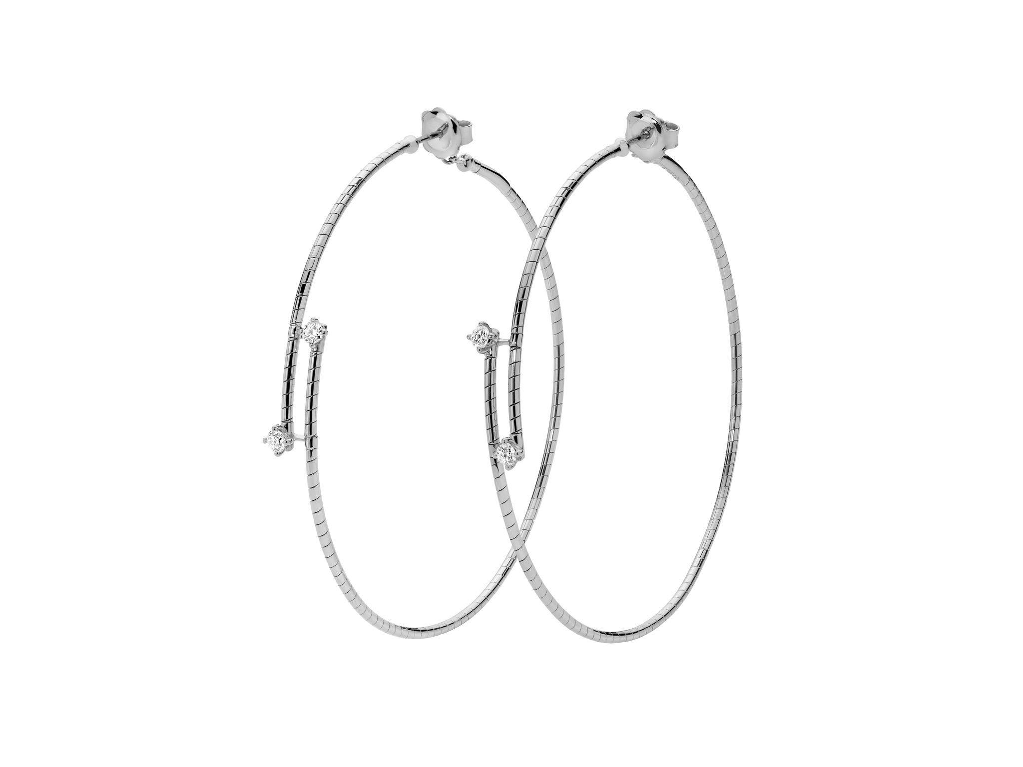 Rugiada Diamanti 6cm Crossover Hoop Earrings with White Diamonds in 18kt White Gold