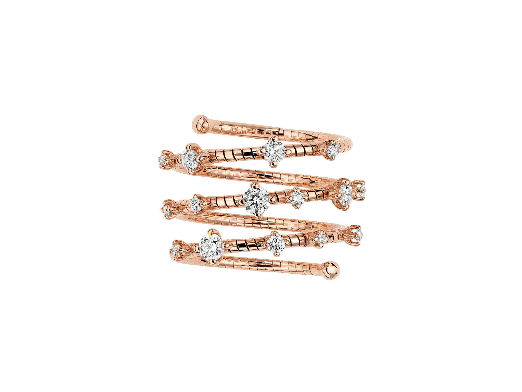 Rugiada Diamanti 3 Row Ring with White Diamonds in 18kt Pink Gold - Medium