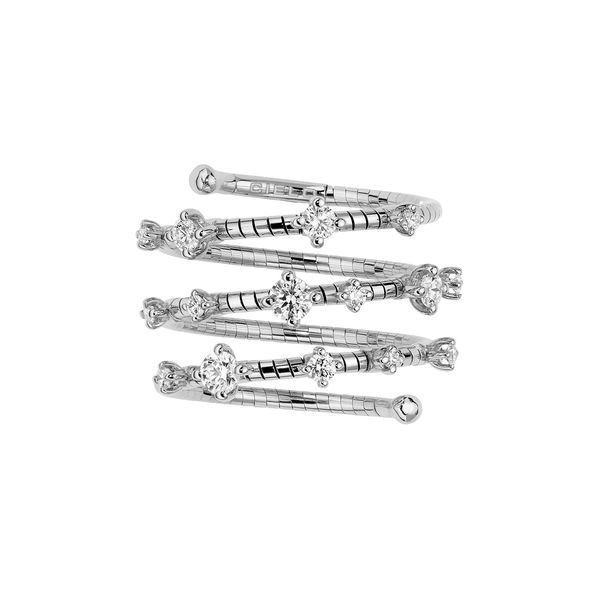 Closeup photo of Rugiada Diamanti 3 Row Ring with White Diamonds in 18kt White Gold - Medium