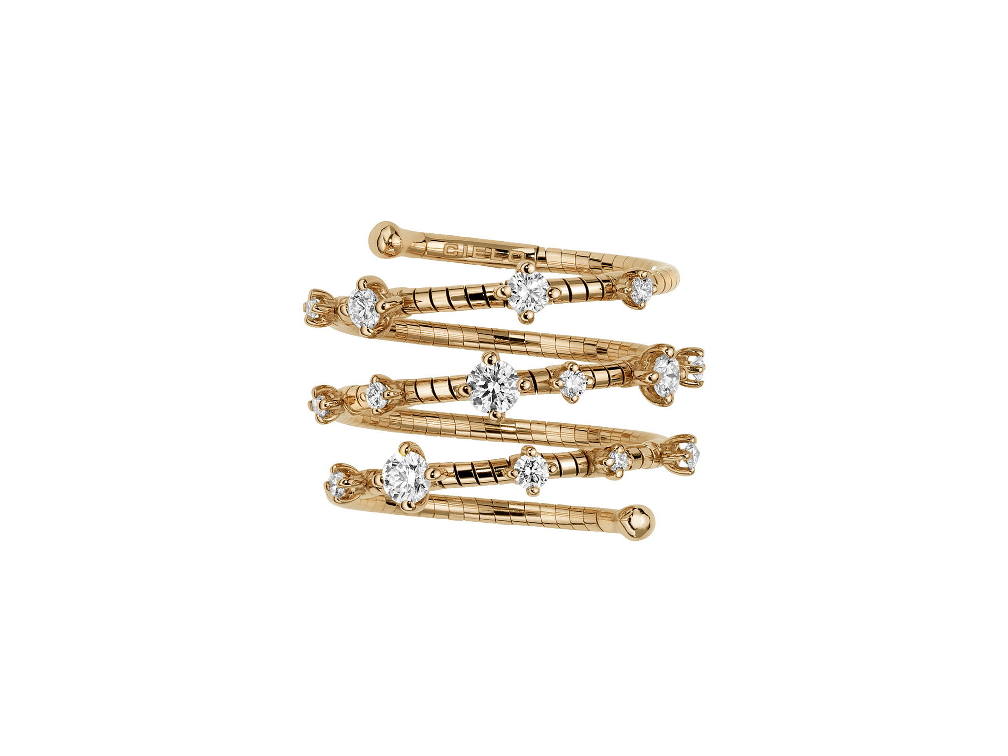 Rugiada Diamanti 3 Row Ring with White Diamonds in 18kt Yellow Gold