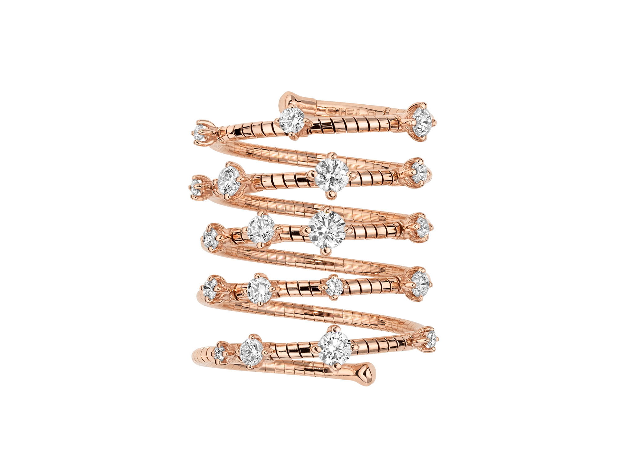 Rugiada Diamanti 5 Row Ring with White Diamonds in 18kt Pink Gold - Medium