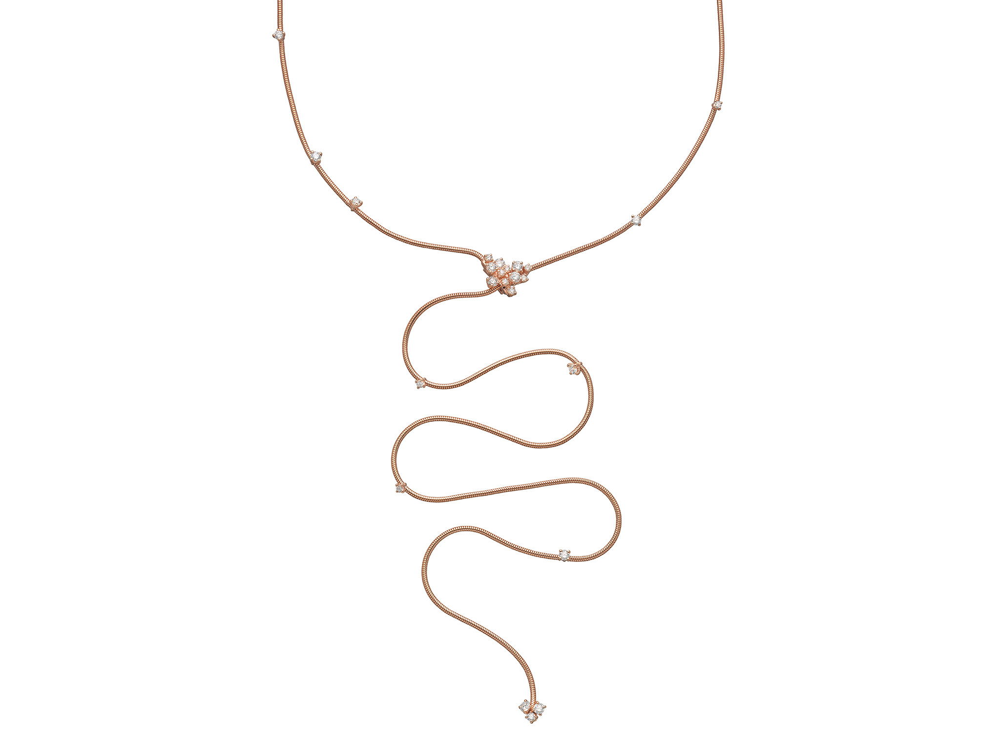 Rugiada Diamanti 80cm Lariat Necklace with White Diamonds in 18kt Pink Gold