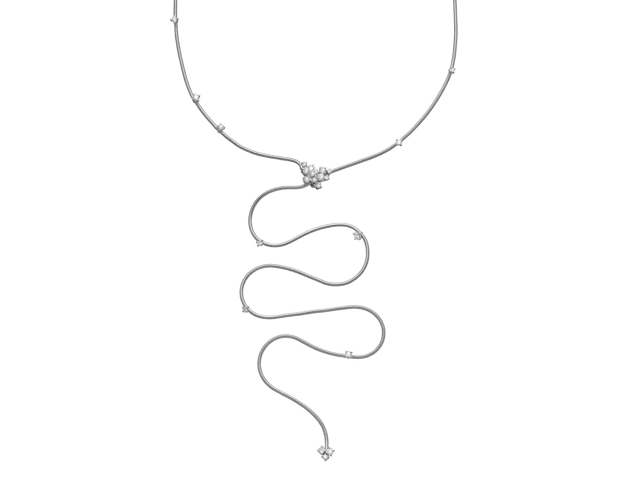 Rugiada Diamanti 80cm Lariat Necklace with White Diamonds in 18kt White Gold