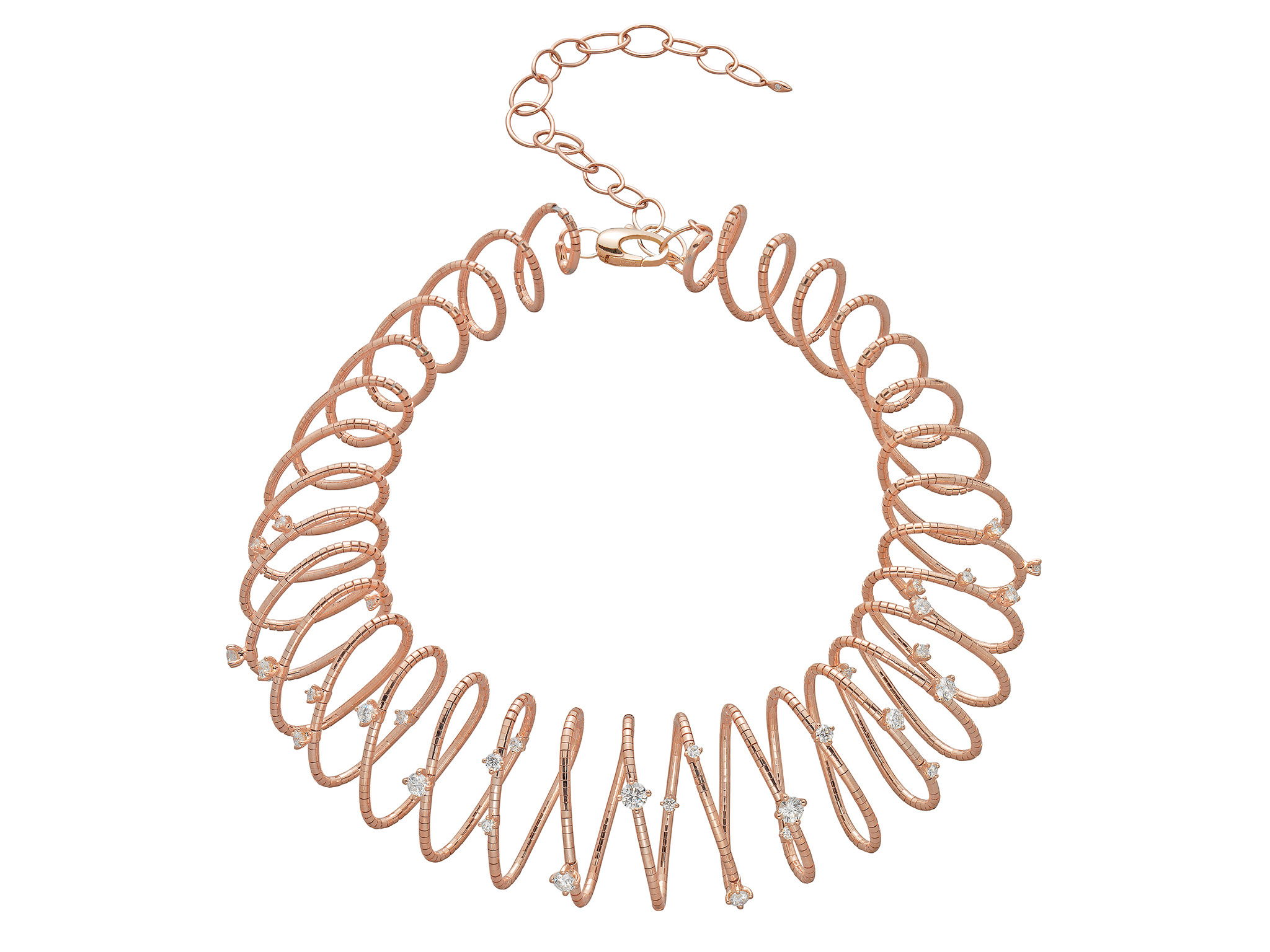 Rugiada Diamanti Slinky Collar Necklace with White Diamonds in 18kt Pink Gold