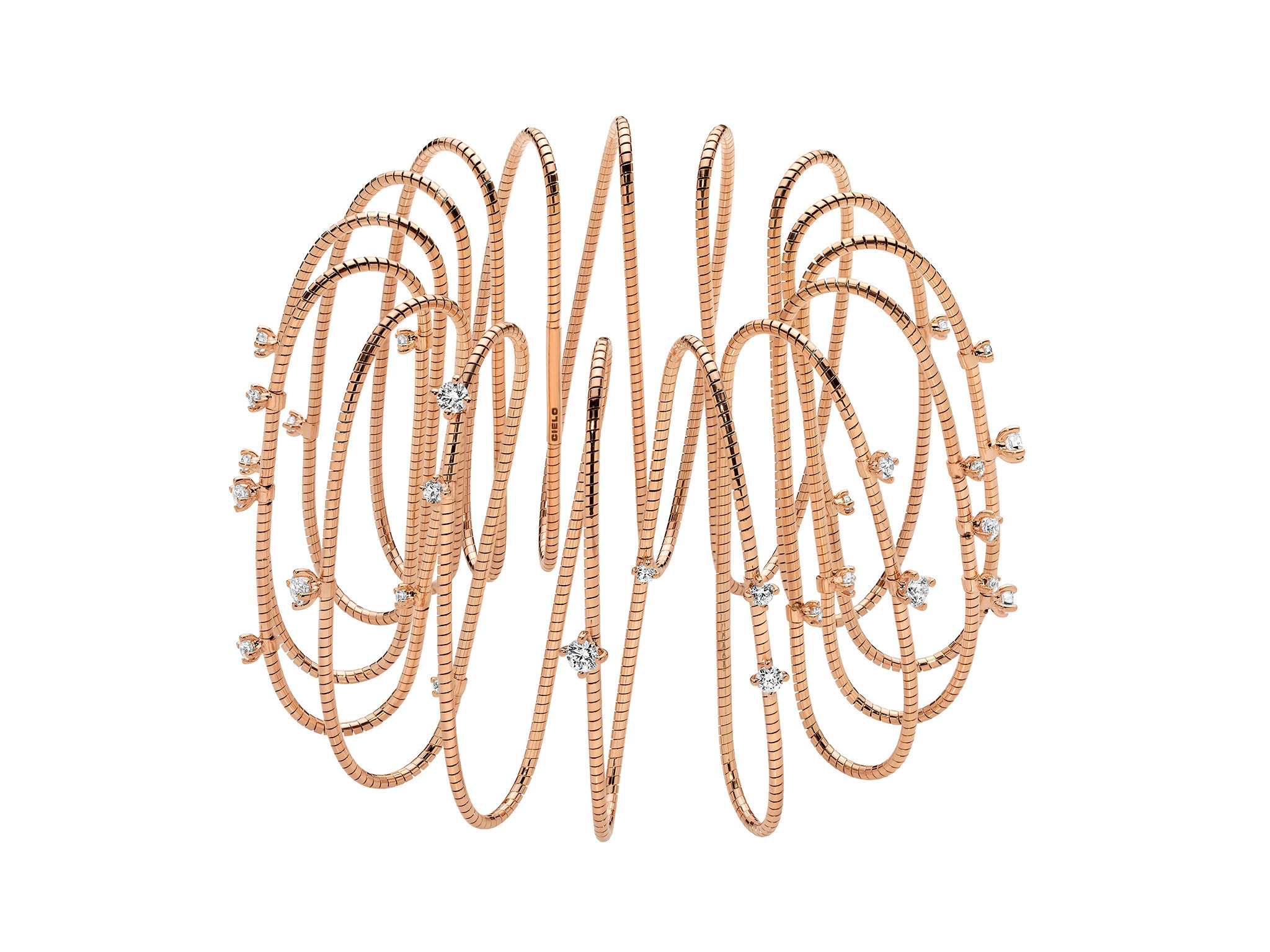 Rugiada Diamanti 5cm Slinky Bracelet with White Diamonds in 18kt Pink Gold - Medium