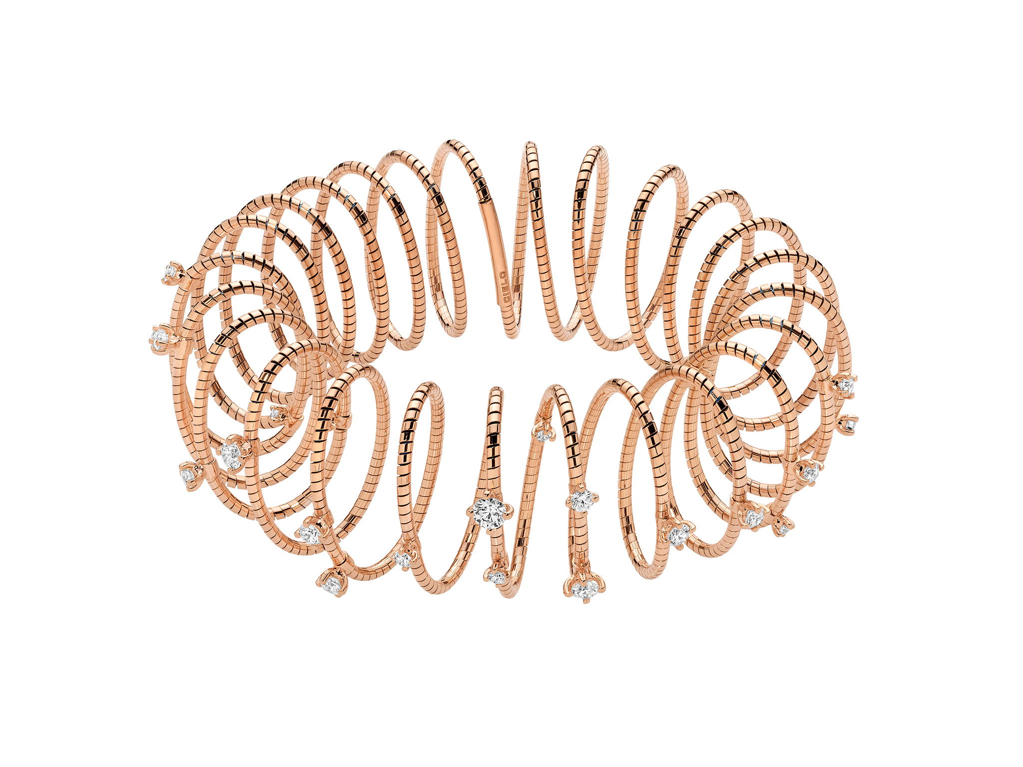 Rugiada Diamanti 2.5cm Slinky Bracelet with White Diamonds in 18kt Pink Gold - Medium