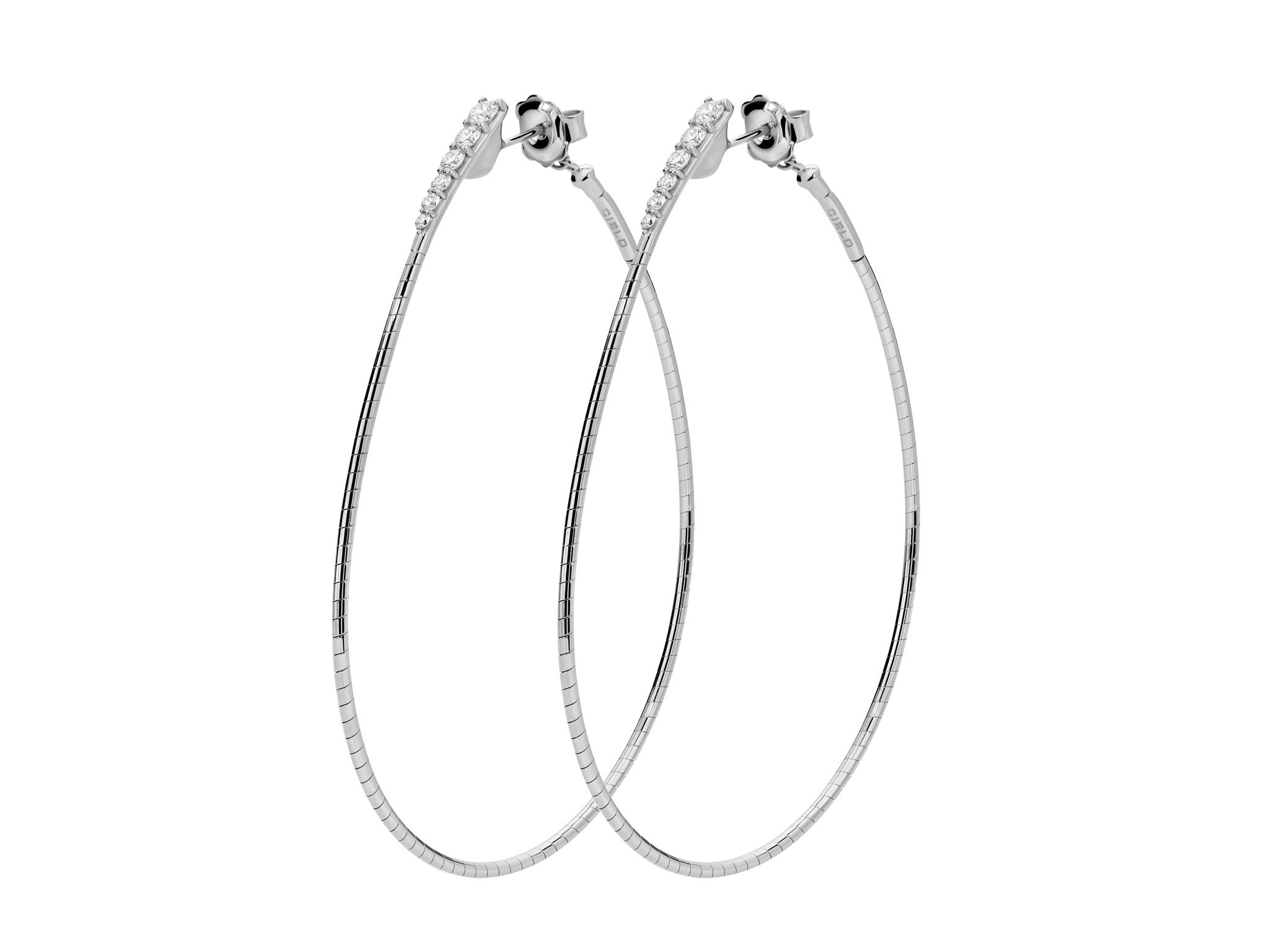 Rugiada Tennis 6cm Oval Hoop Earrings with White Diamonds in 18kt White Gold