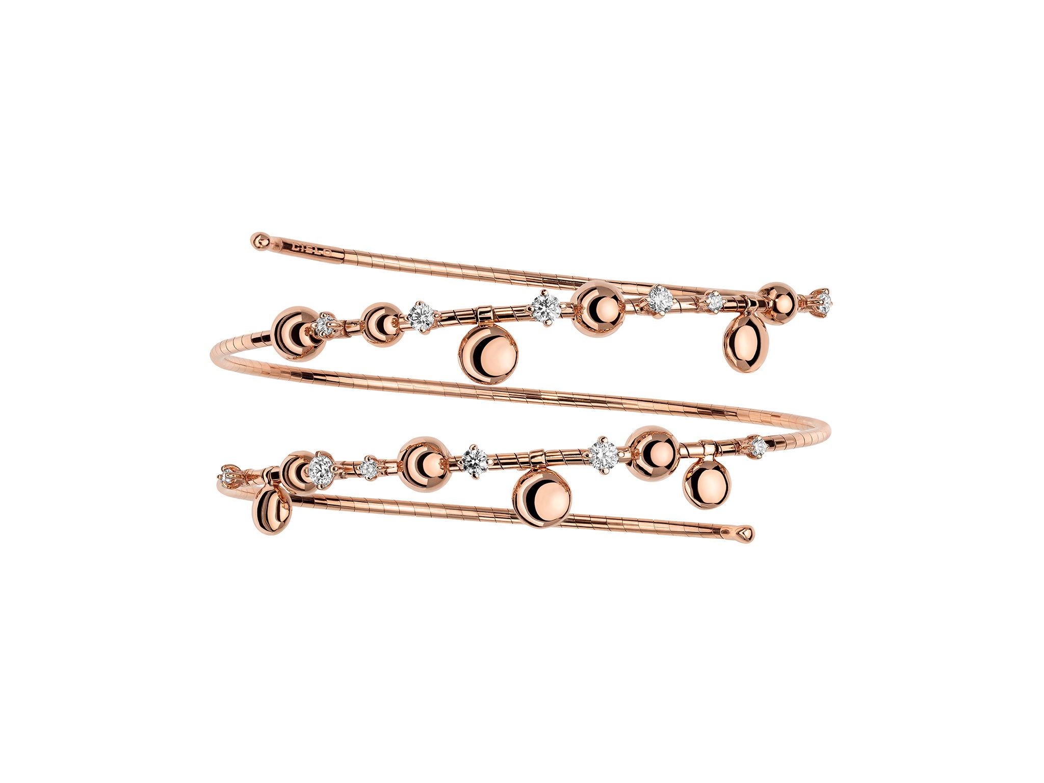 Rugiada Gocce 2 Row Bracelet with White Diamonds in 18kt Pink Gold - Medium