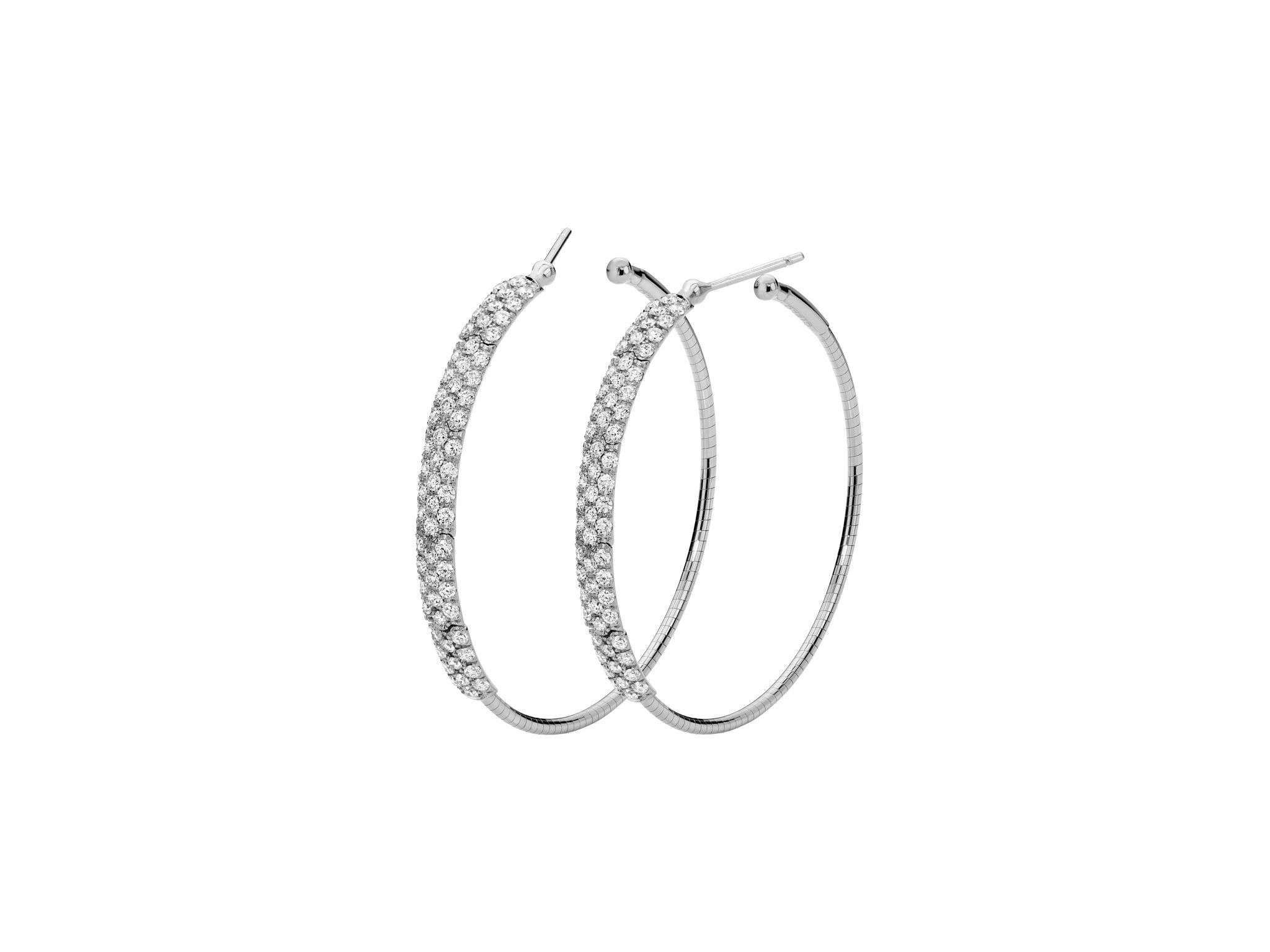 Rugiada Pave 4cm Hoop Earrings with White Diamonds in 18kt White Gold