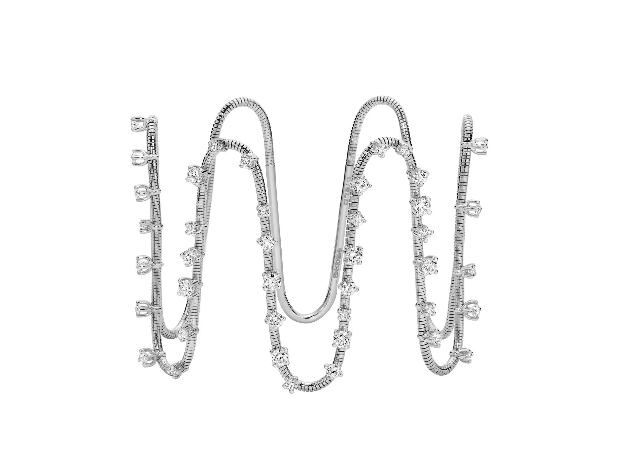 NOVELTIES Wide Squiggle Bracelet with White Diamonds in 18kt White Gold - One Size