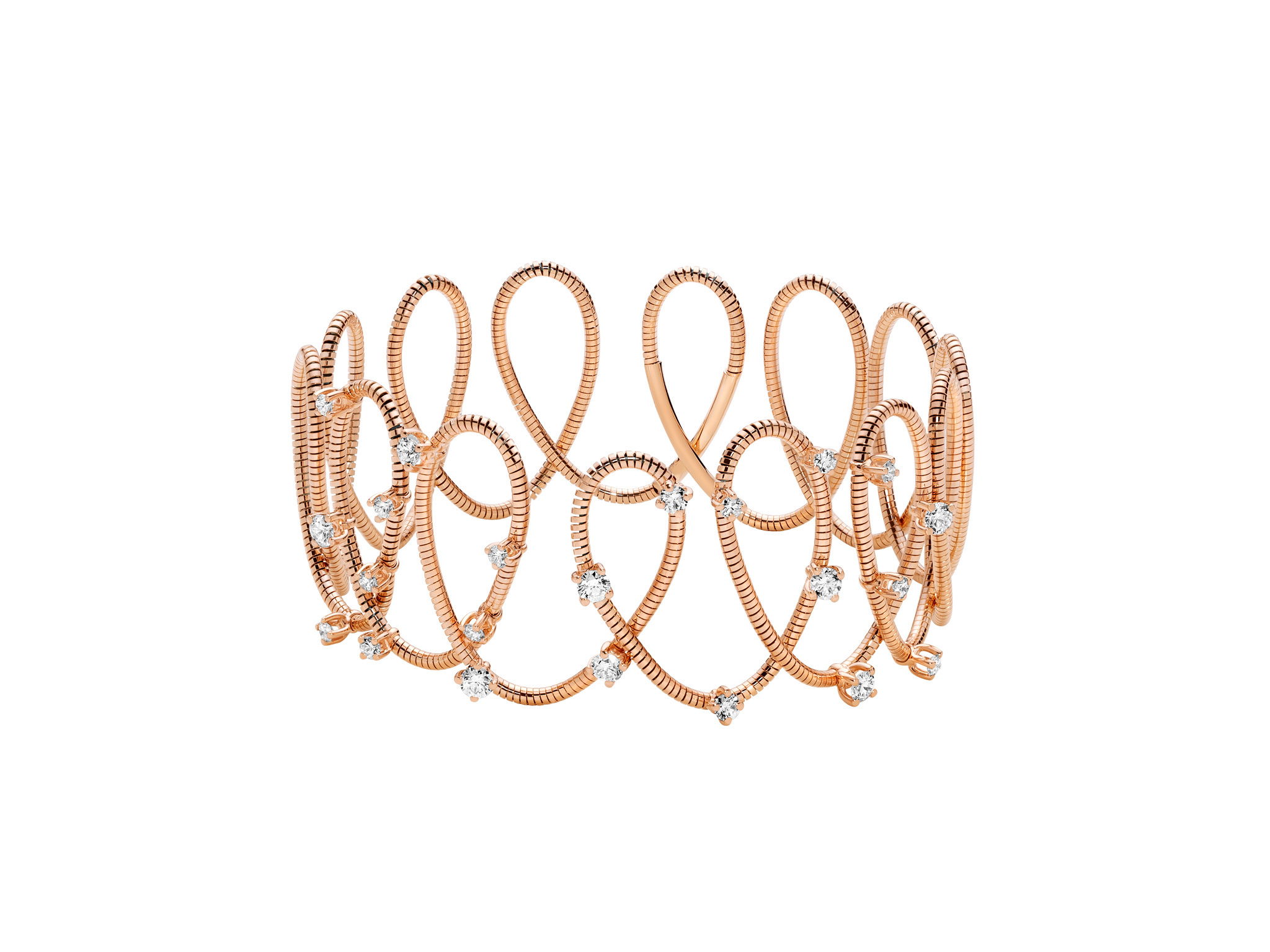 NOVELTIES Crossover Loops Bracelet with White Diamonds in 18kt Pink Gold - One Size