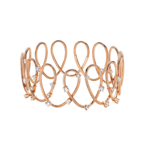 Closeup photo of NOVELTIES Crossover Loops Bracelet with White Diamonds in 18kt Pink Gold - One Size