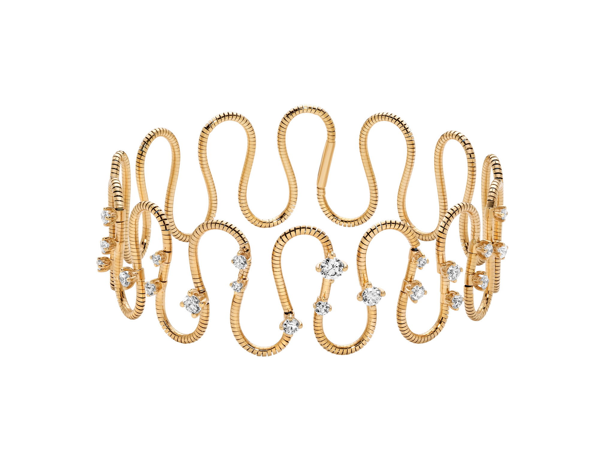 NOVELTIES Narrow Squiggle Bracelet with White Diamonds in 18kt Yellow Gold - One Size