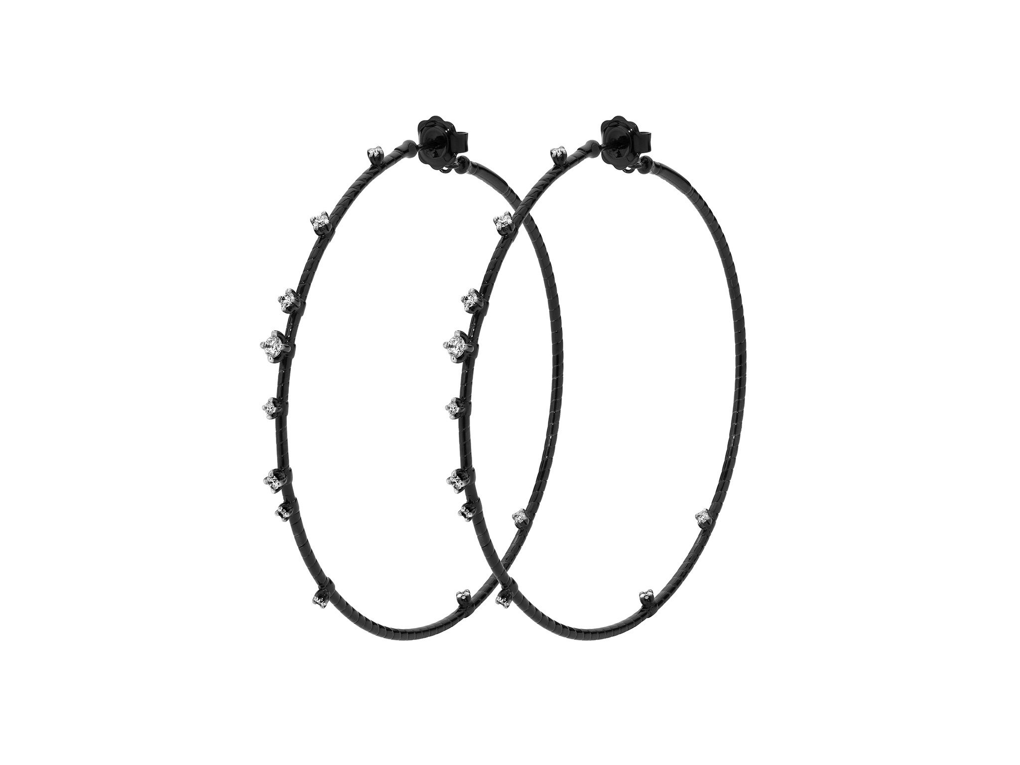 Rugiada Black 6cm Hoop Earrings with White Diamonds in 18kt Black Gold