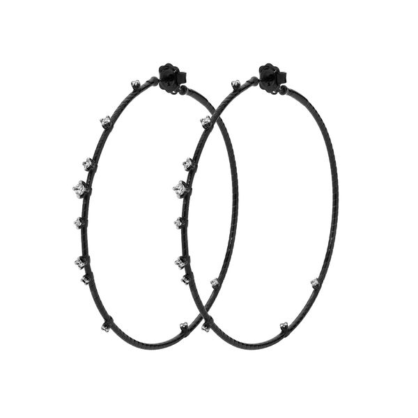 Closeup photo of Rugiada Black 6cm Hoop Earrings with White Diamonds in 18kt Black Gold