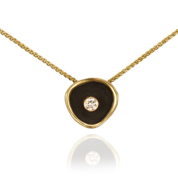 Closeup photo of Confluence Single Cup Pendant Necklace with 0.20ct White Diamond in 18kt Yellow Gold and Black Chrome