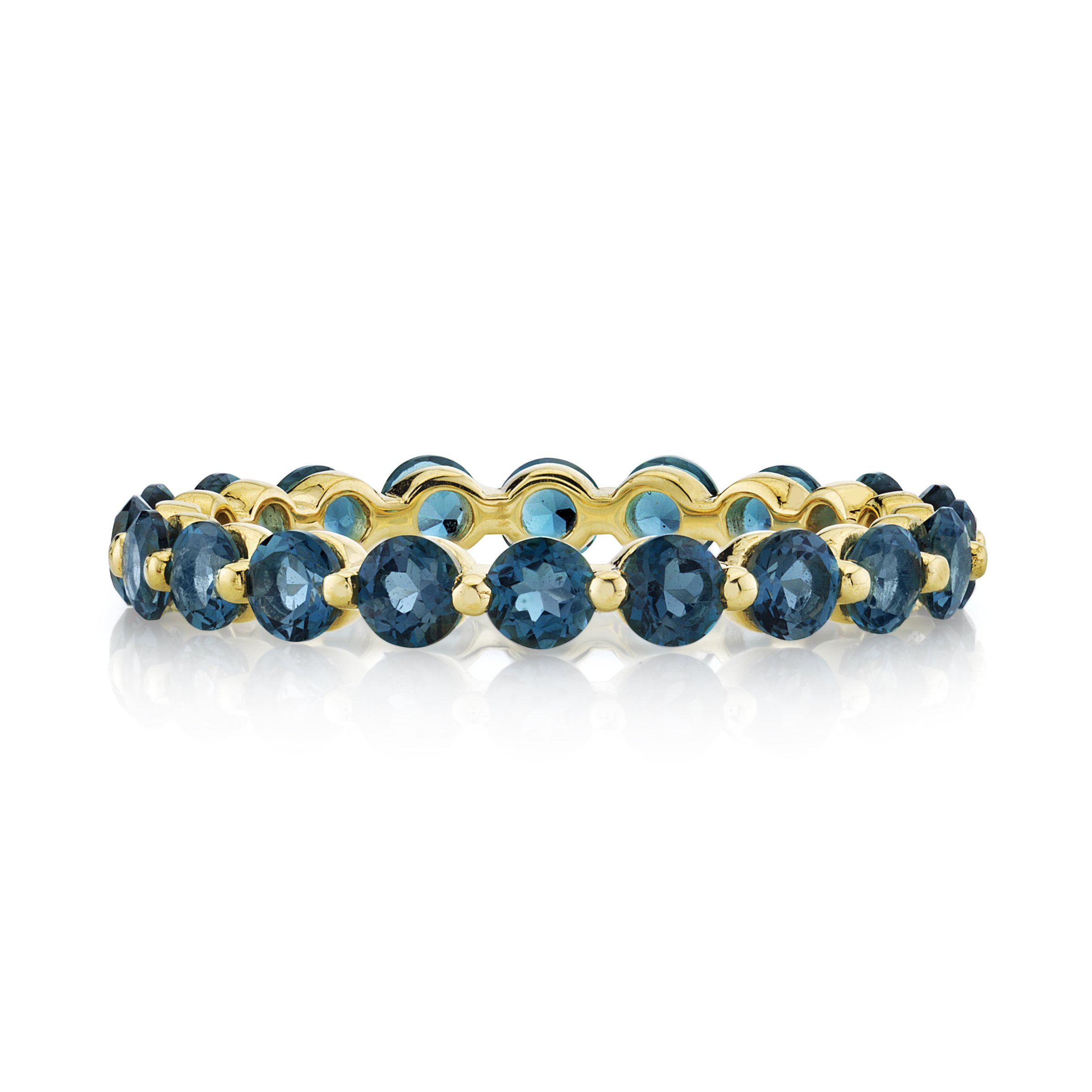 Eternity Stacking Band Ring 2.8mm with London Blue Topaz and Prong Spacers in 18kt Yellow Gold