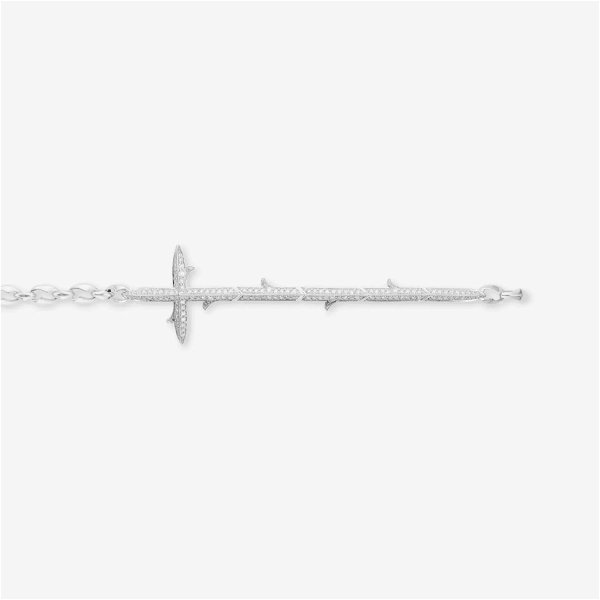 Closeup photo of Thorn Embrace Very Cross Bracelet with White Diamonds in 18kt White Gold