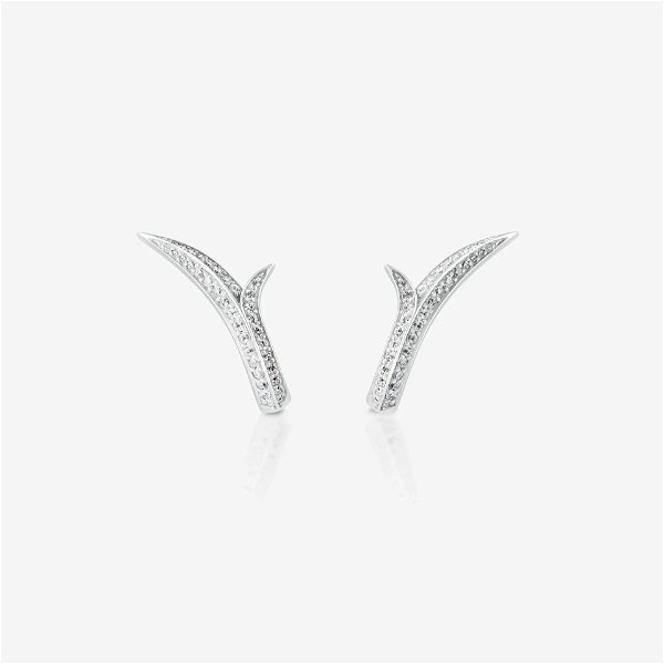 Closeup photo of Thorn Embrace Stem Stud Earrings with White Diamonds in 18kt White Gold