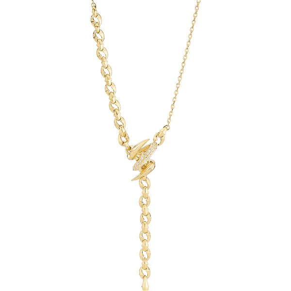 Closeup photo of Thorn Embrace Entwined Lariat Necklace with White Diamonds in 18kt Yellow Gold