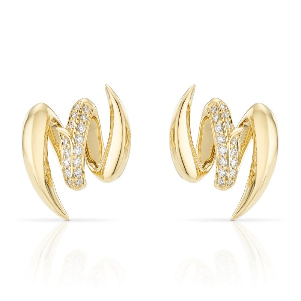 Closeup photo of Thorn Embrace Entwined Stud Earrings with White Diamonds in 18kt Yellow Gold