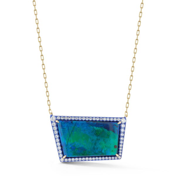 Closeup photo of Graffiti Layering Necklace with 18.64ct Opal and White Diamonds in 18kt Yellow Gold and Blue Rhodium