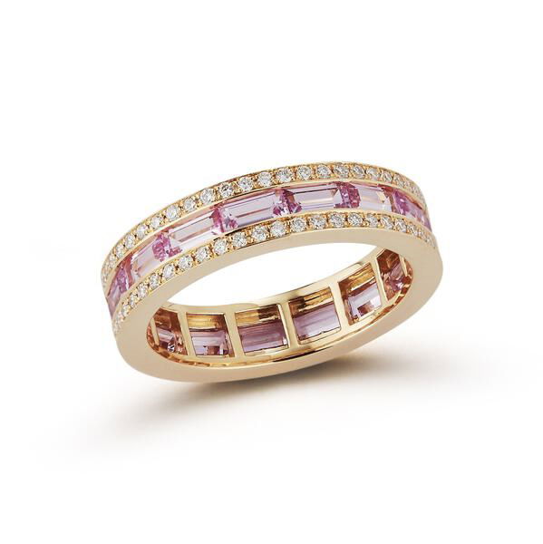 Closeup photo of Origami Band Ring with Light Pink Sapphire and White Diamonds in 18kt Yellow Gold - Size 7