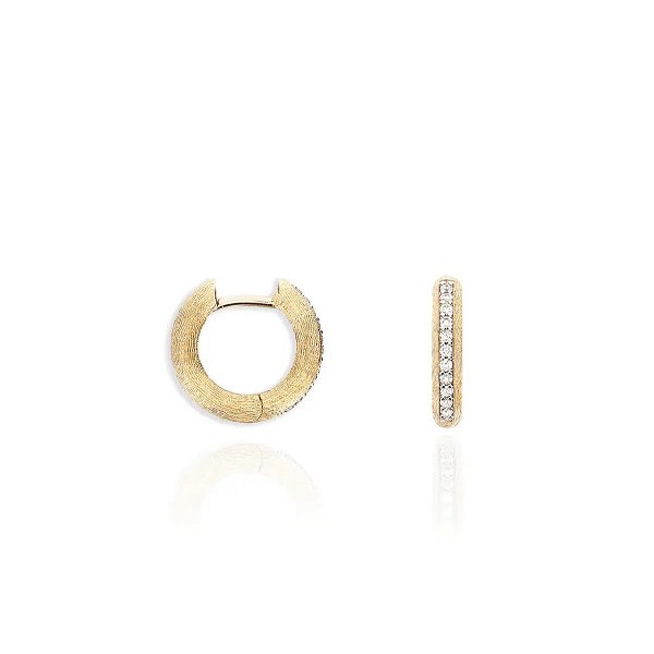 Closeup photo of Libera Small Hoop Earrings with White Diamonds in 18kt Yellow Gold