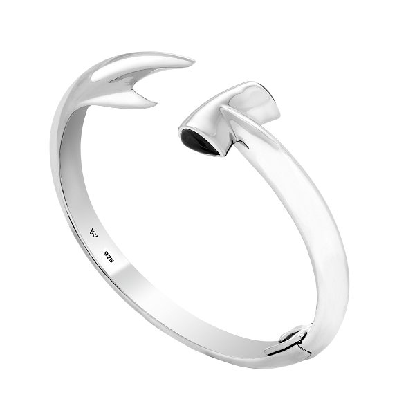 Closeup photo of Hammerhead Jewels Verne Bangle Bracelet with Black Spinels in Sterling Silver