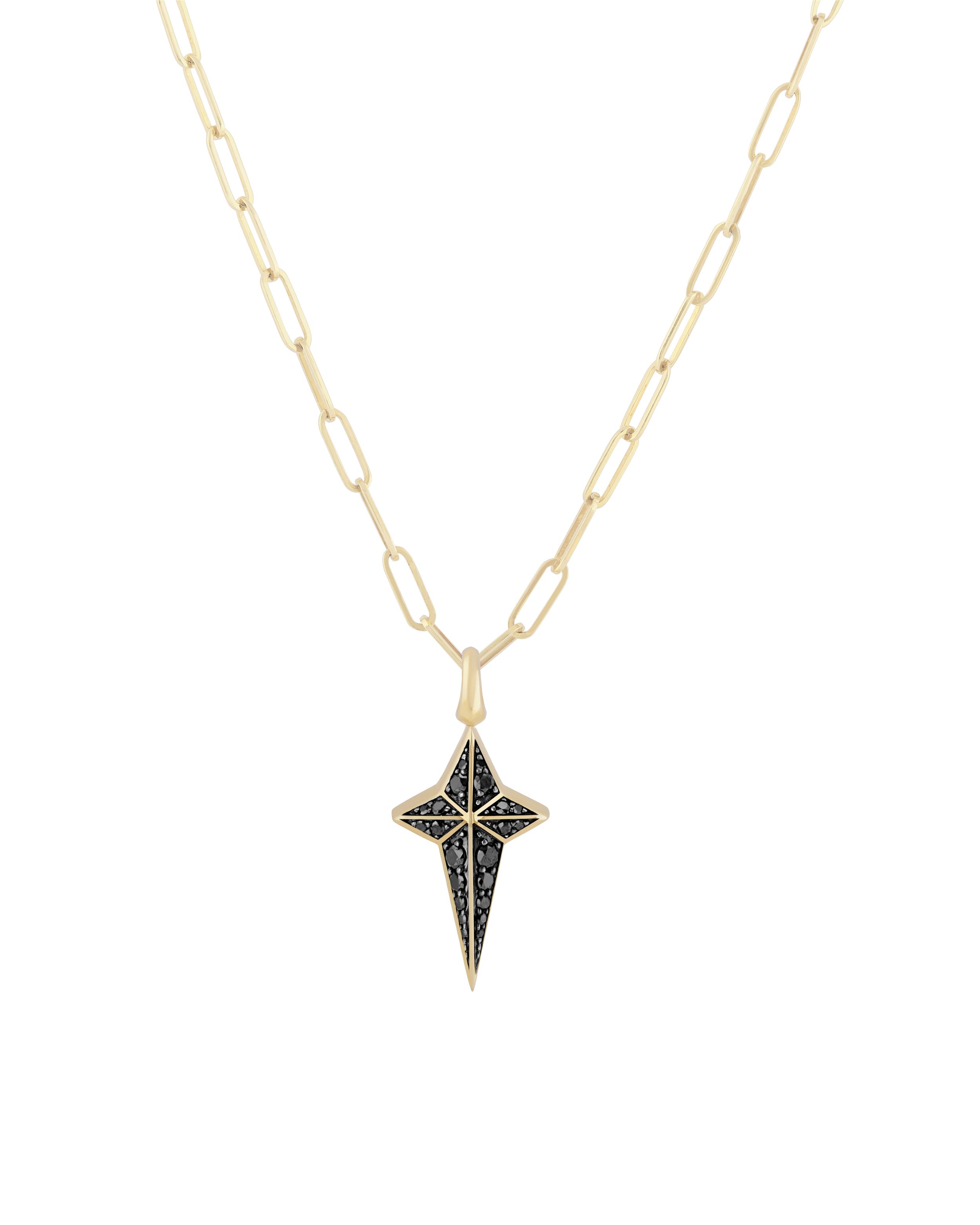Unisex New Cross Pendant Necklace with Black Diamonds in 18kt Yellow Gold - 24"