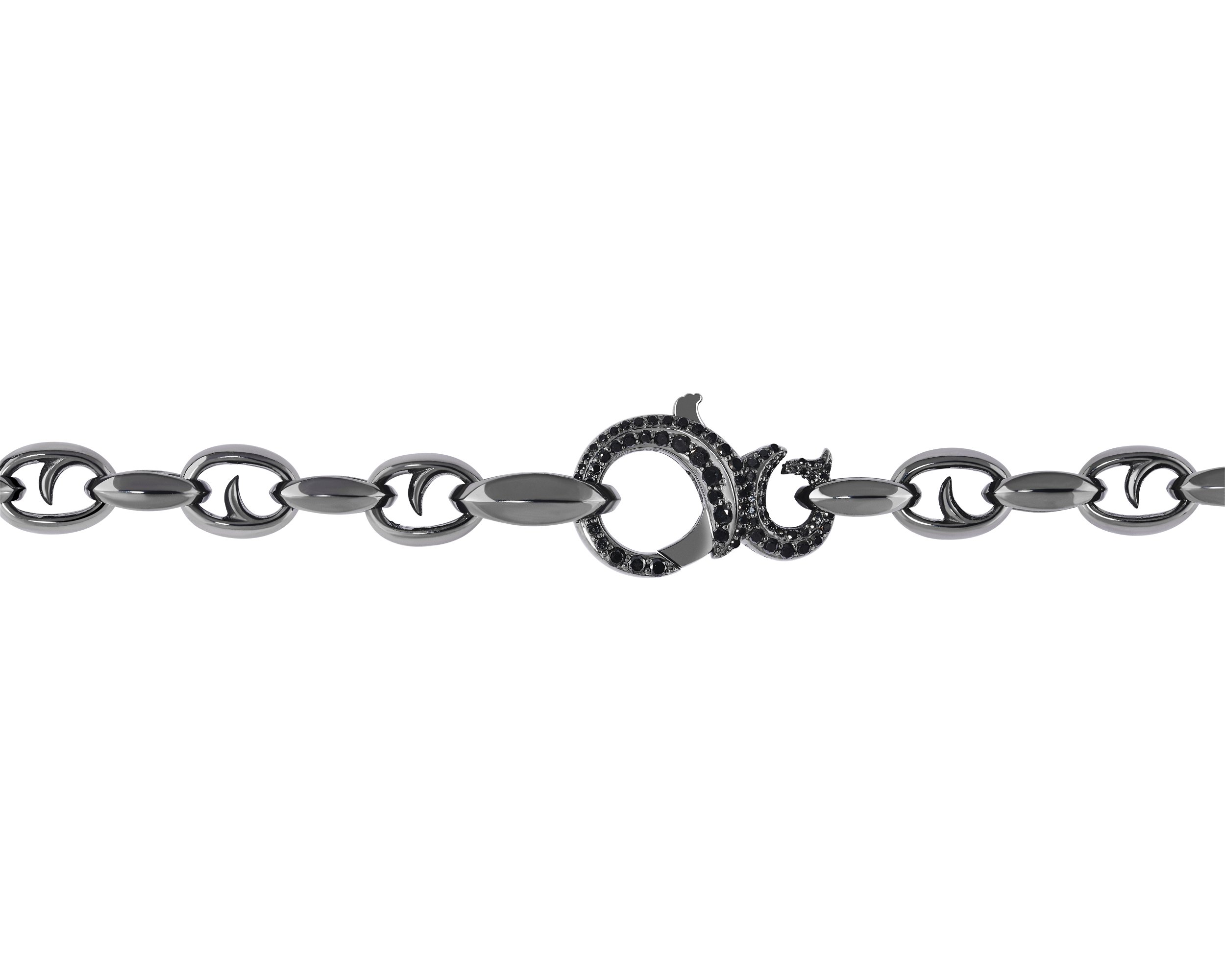 Thorn Addiction Classic Large Link Chain Necklace with Black Diamonds in Sterling Silver and Black Rhodium- 22"
