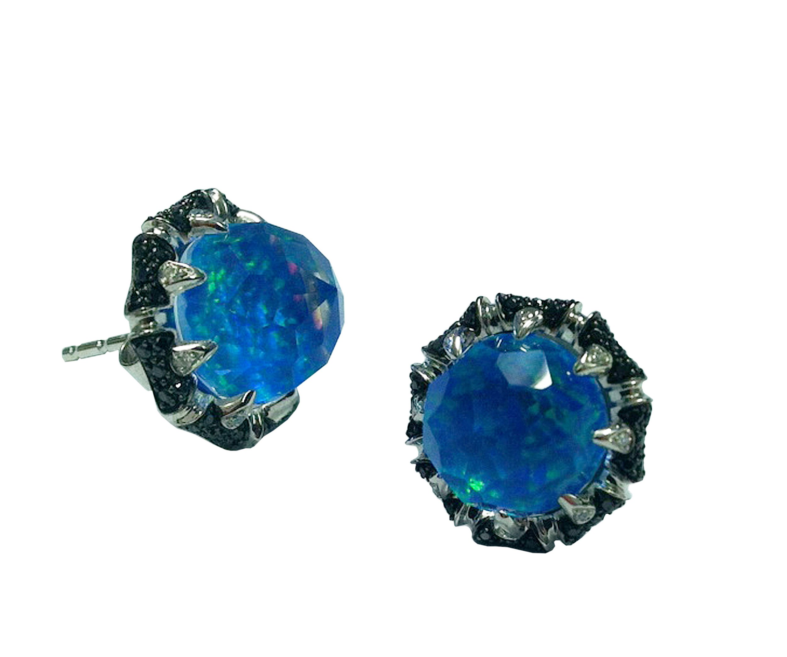 No Regrets Jewels Verne Sea Urchin CH2 Stud Earrings with Black Opalescent in 18kt White Gold