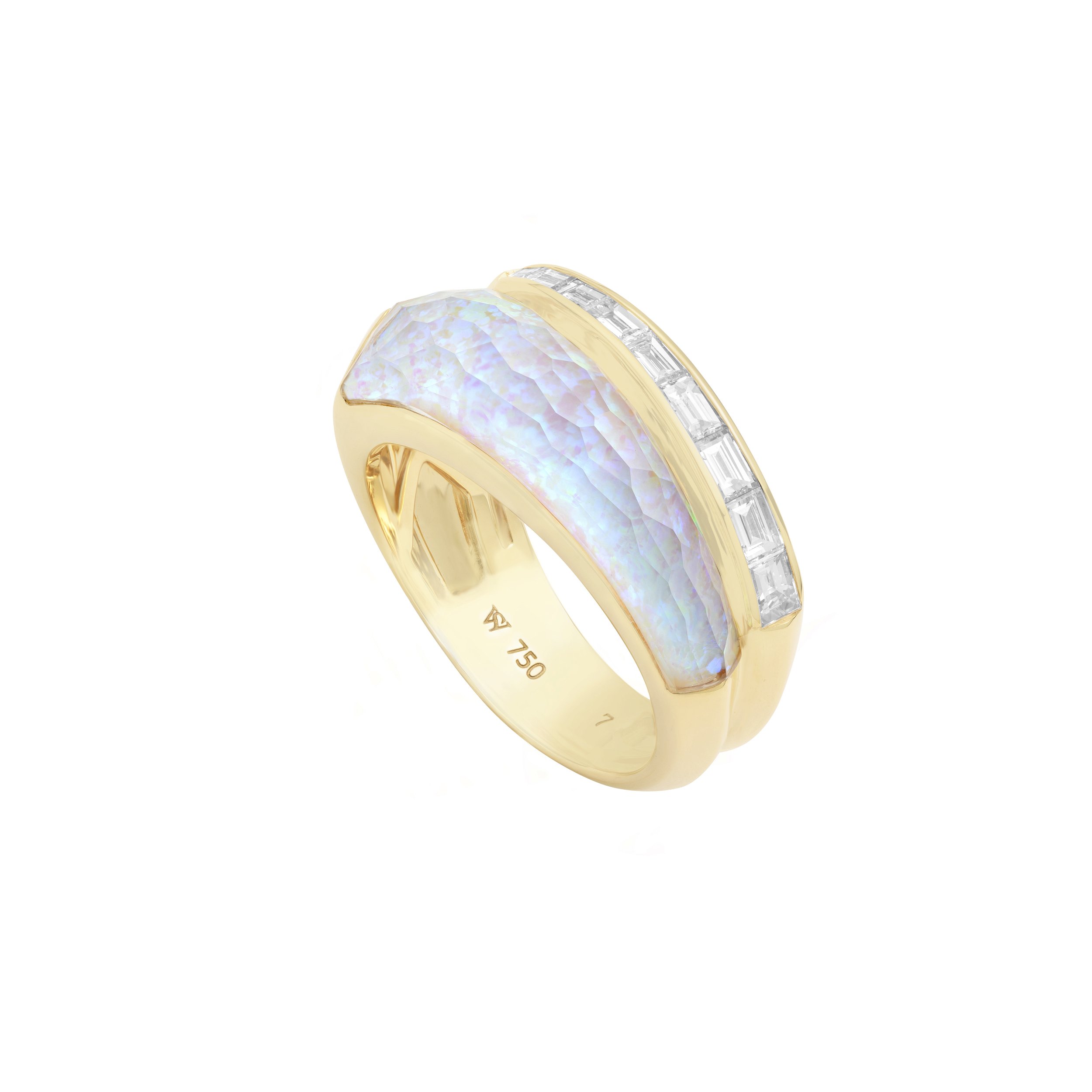 CH2 Shard Slimline Stack Ring with White Opalescent and White Diamonds in 18kt Yellow Gold