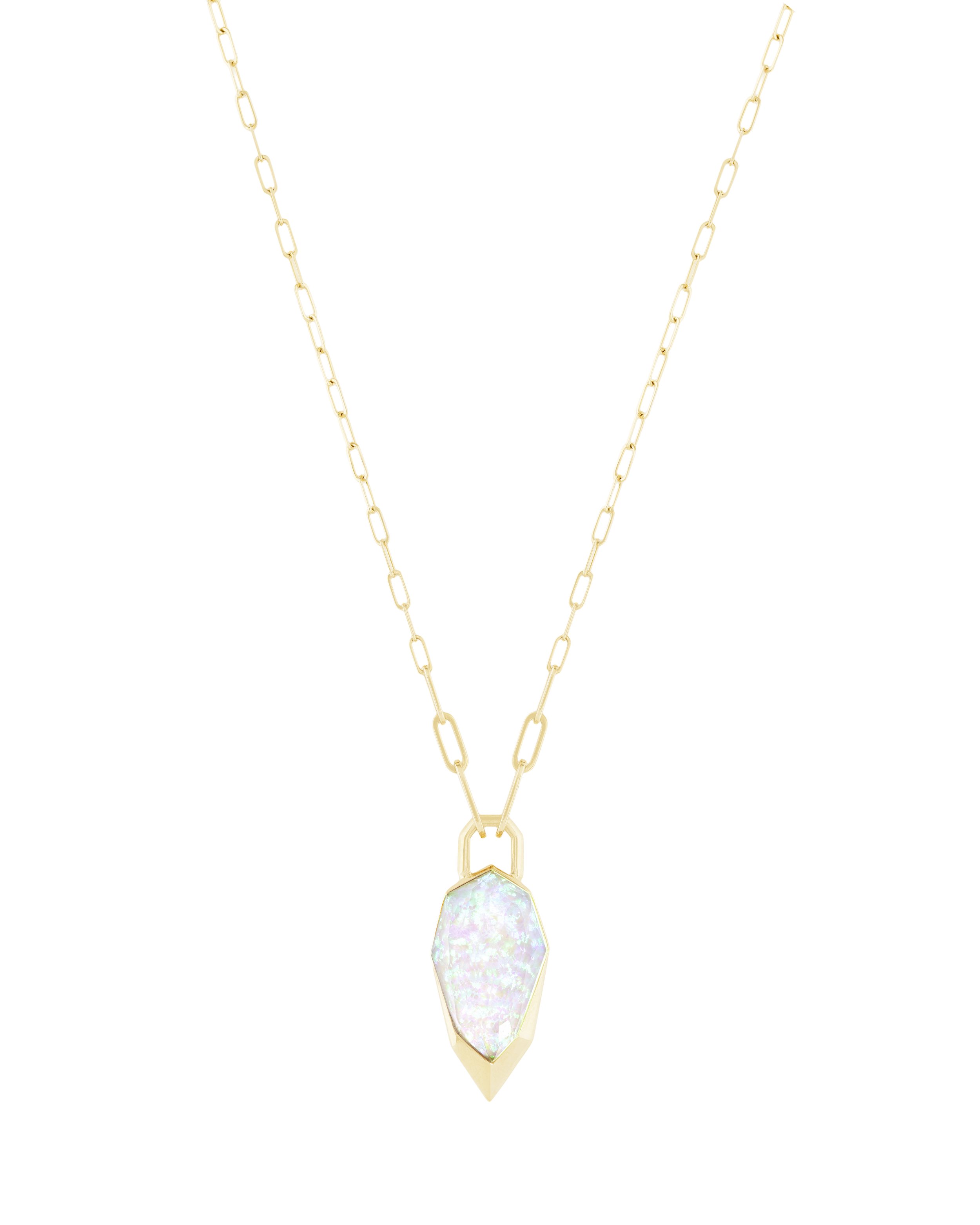 CH2 Double Dipped Pendant Necklace with White Opalescent in 18kt Yellow Gold