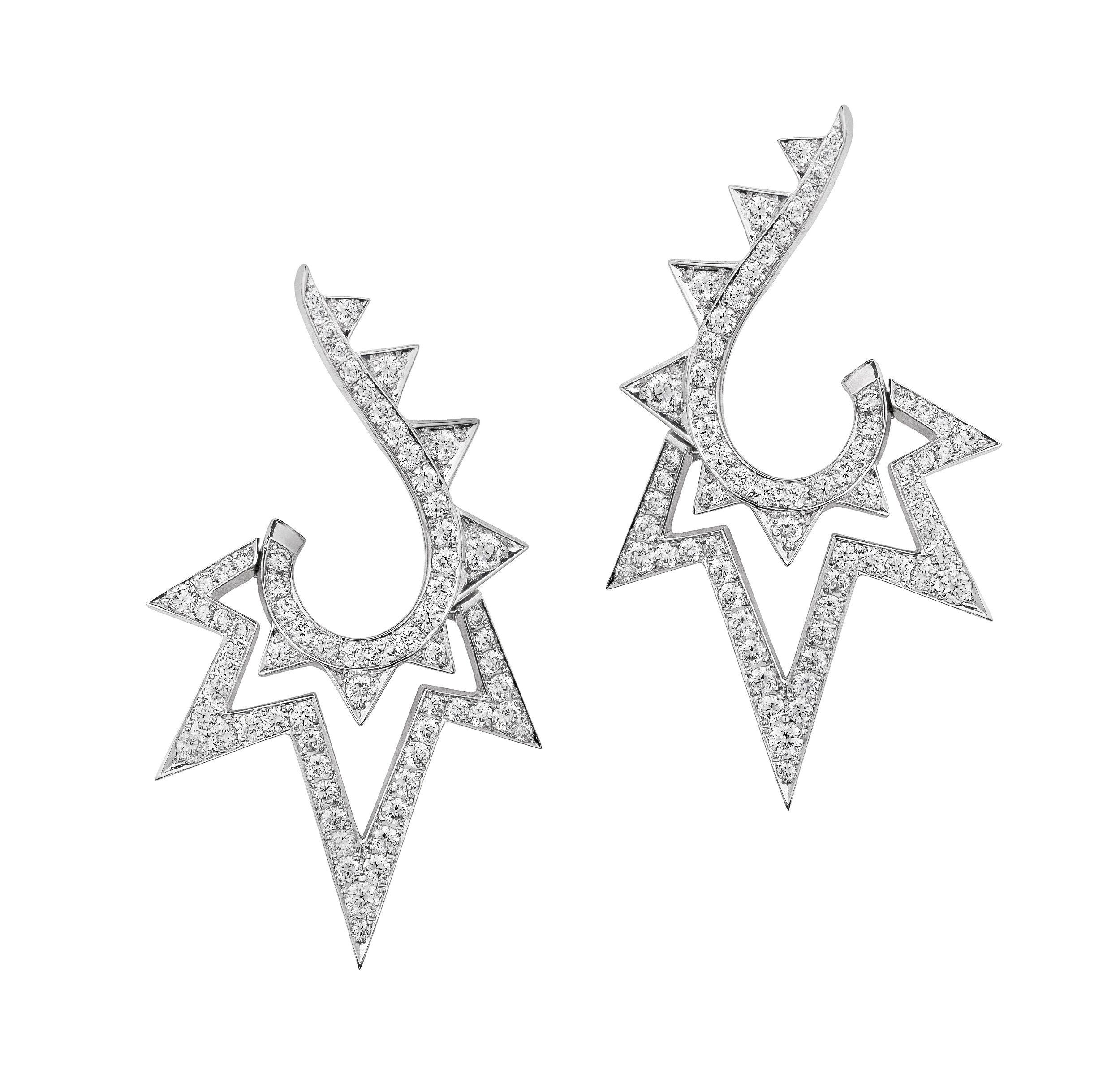 Lady Stardust Lightning Bolt Hoop Earrings with White Diamonds in 18kt White Gold