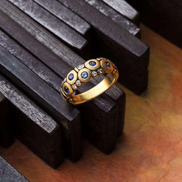 Closeup photo of Candy Ring with Blue Sapphire Mix in 18kt Yellow Gold
